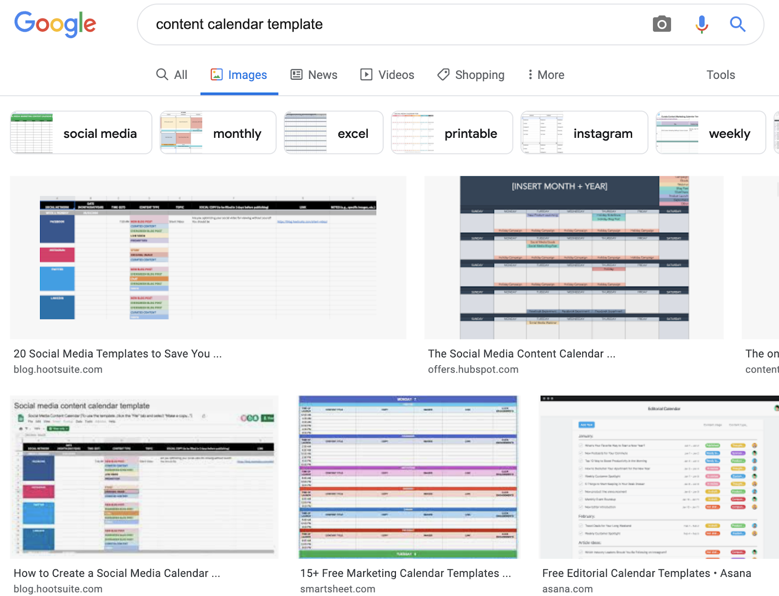 Content calendar samples