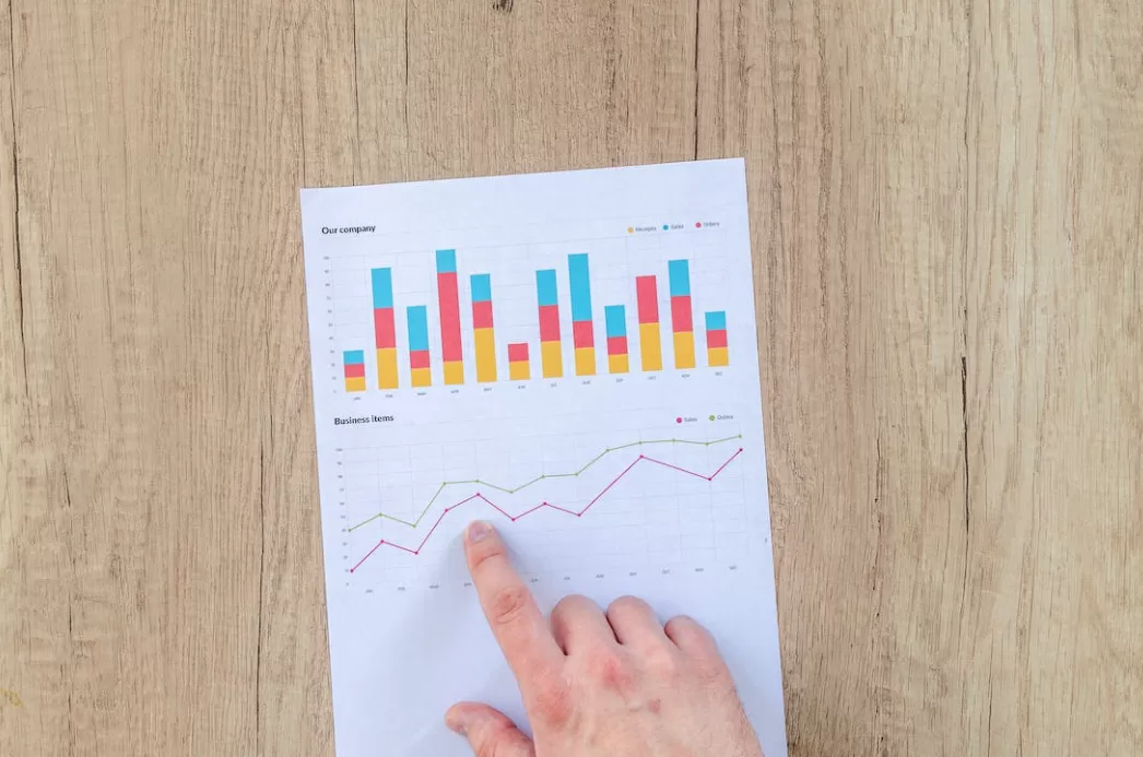 A printed sheet with colourful charts