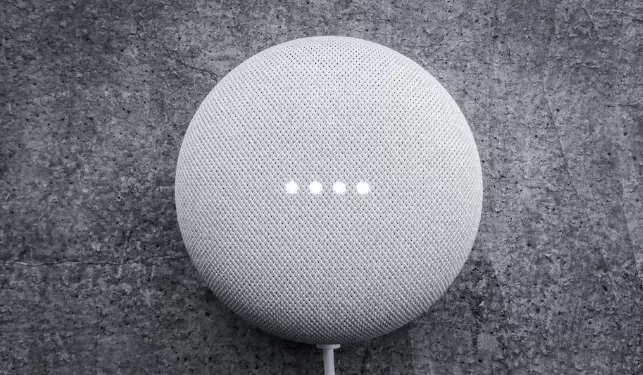 an image of a grey smart speaker