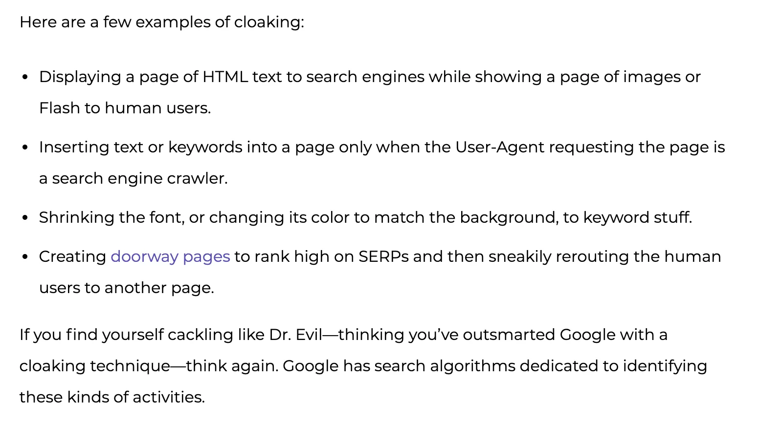 Sample of SEO black hat cloaking.