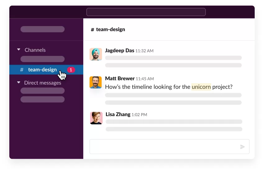 Made-up Slack messages screesnhot