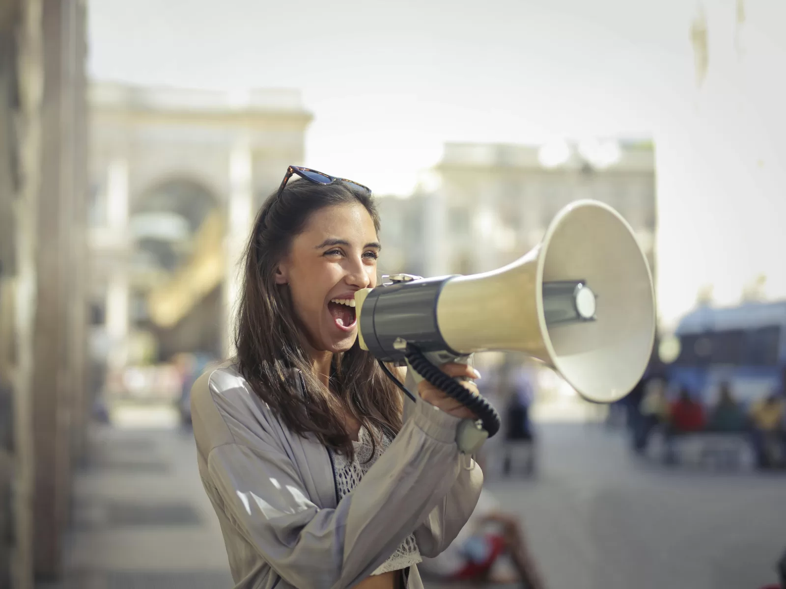 Woman using microphone